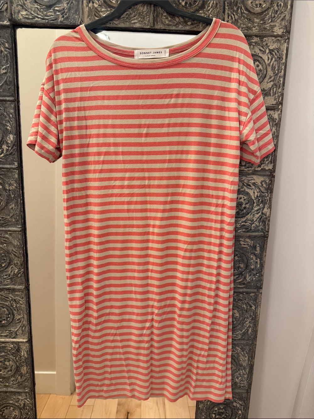 Sonnet James Coral and Cream Striped Women's Dress
